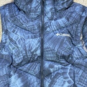 Columbia Omni-Heat Hooded Puffer Vest Womens Small Blue Black Insulated